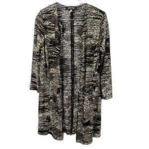 KASPER Open Front Dolman Sleeve Black Multi Lightweight Glam Duster SZ S:NWT